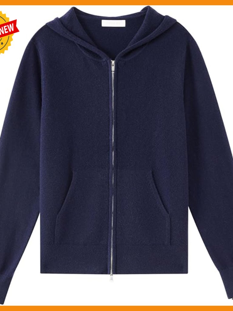 Merino Wool Hooded Cardigan Cropped Zip Up Sweater With Pockets